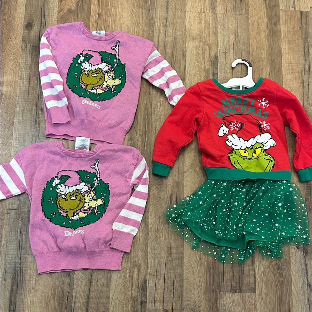 The Grinch Pink and Red Grinch Sweater and Dress Set
